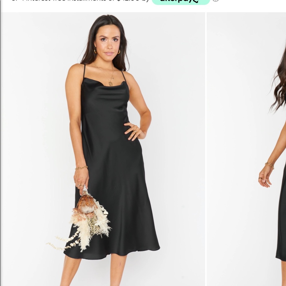 Show Me Your Mumu Verona Cowl Dress in Black Luxe Satin